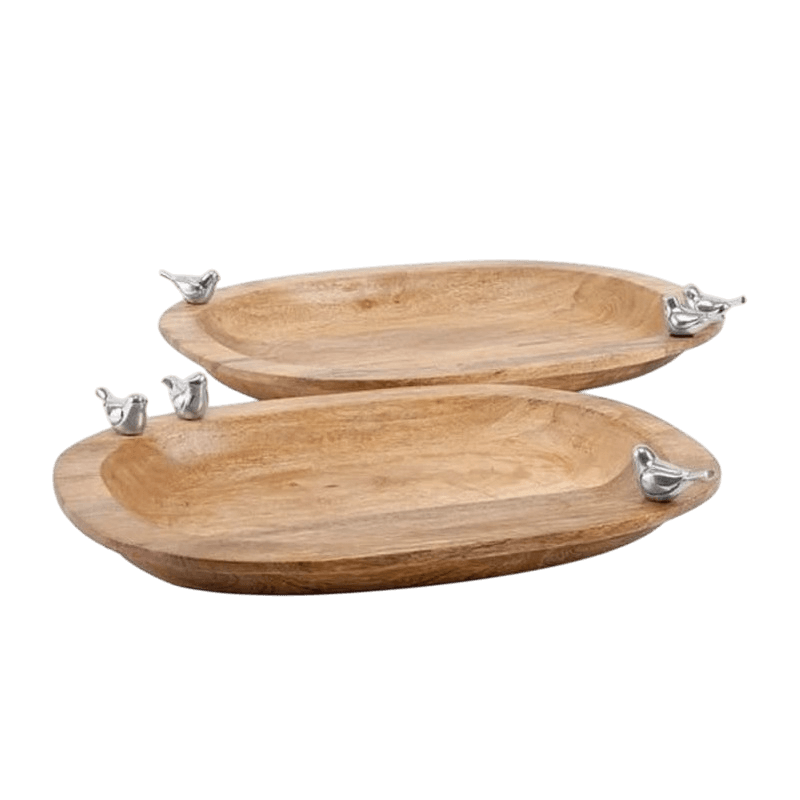 WOOD & ALUMINIUM SERVING TRAY (NATURAL & POLISH)